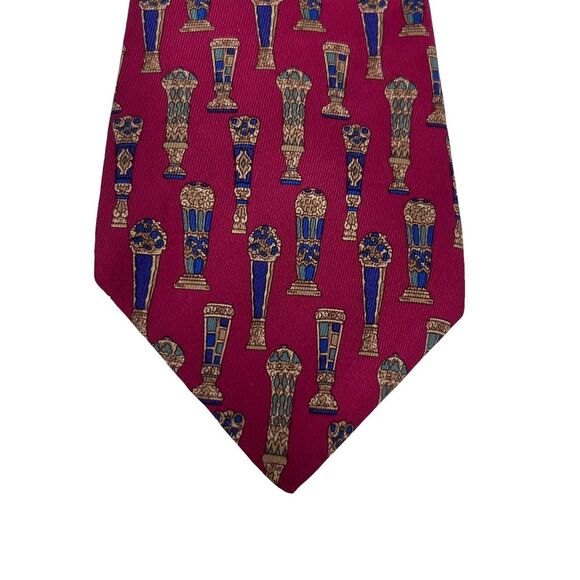 Salvatore Ferragamo Mens Tie Vases Wine Red & Blue Silk 3.5" (W) x 56.5" (L) guc - Picture 8 of 12